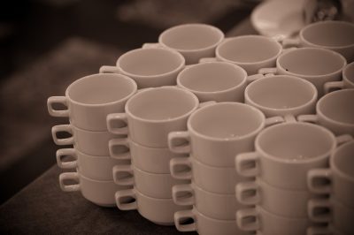 Coffee cups stacked for the morning